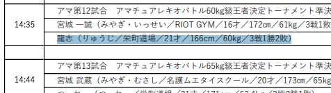 龍志選手のプロフィールが書かれた格闘技大会の資料の一部